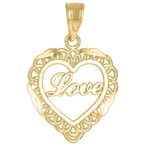10kt Gold Yellow Unisex Love Heart Charm Pendant (0.8gms)