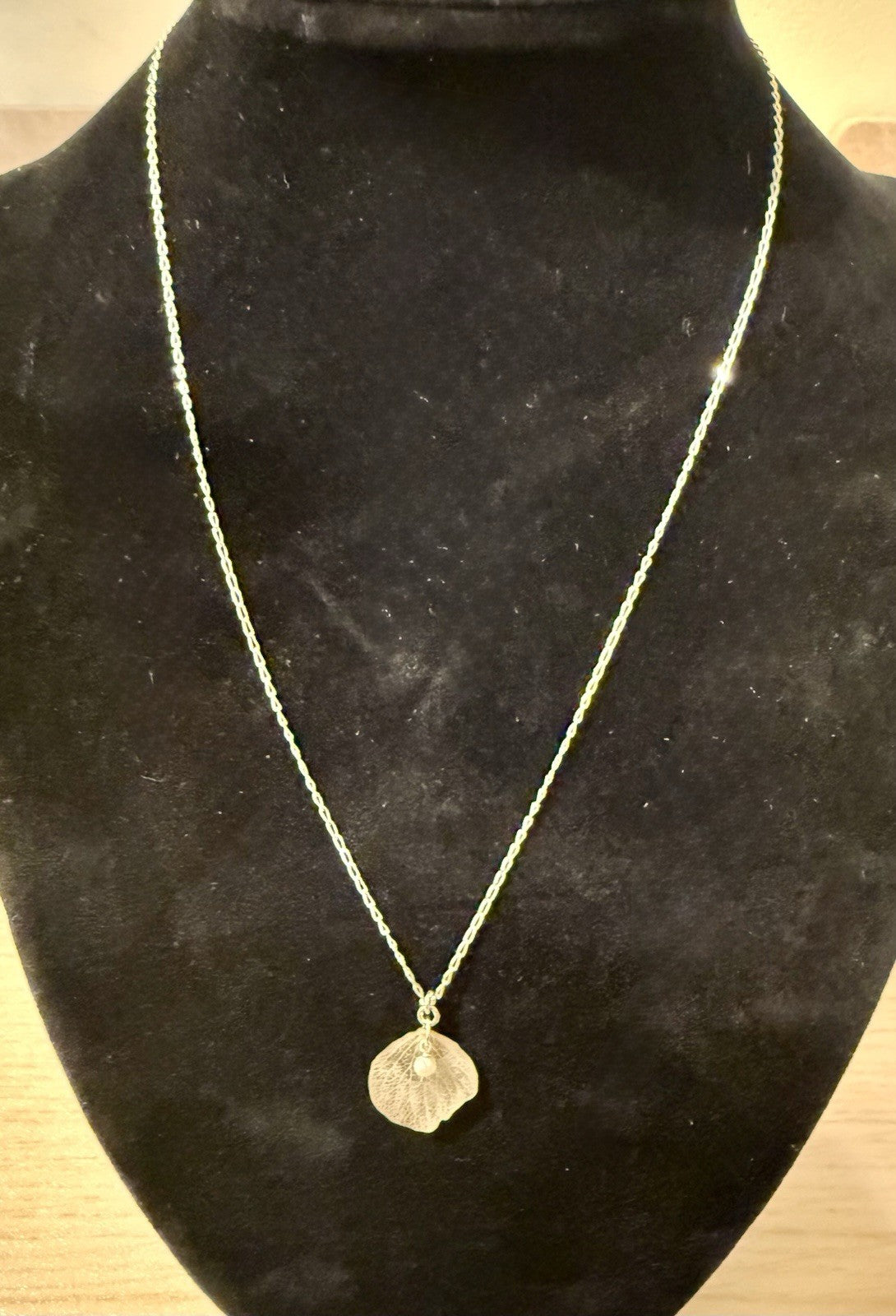 Sterling Silver Necklace With a Leaf Pendant and Earrings