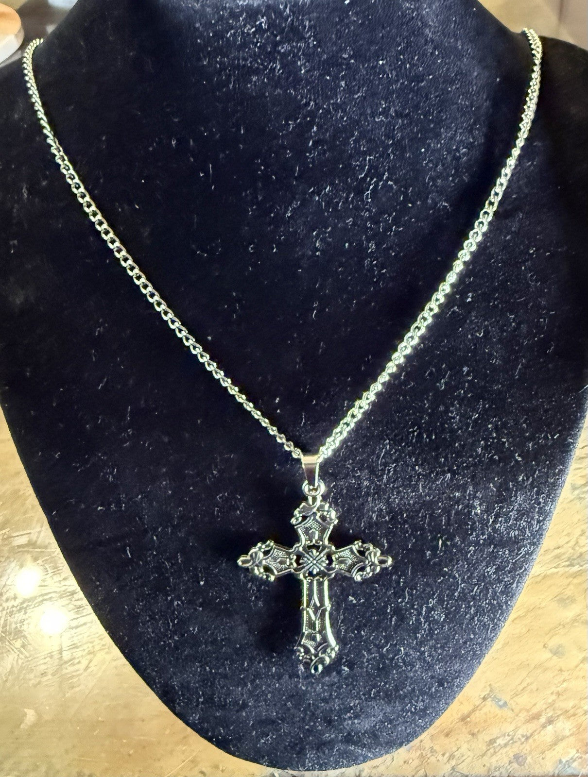 Vintage Style Gothic Cross Pendant Necklace - 24”