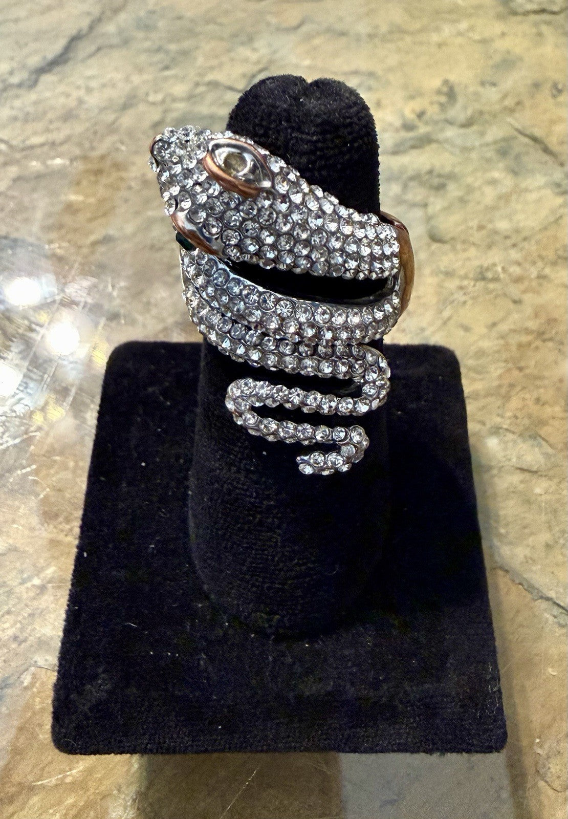 Silvertone Snake Ring - Size 6 - Adjustable