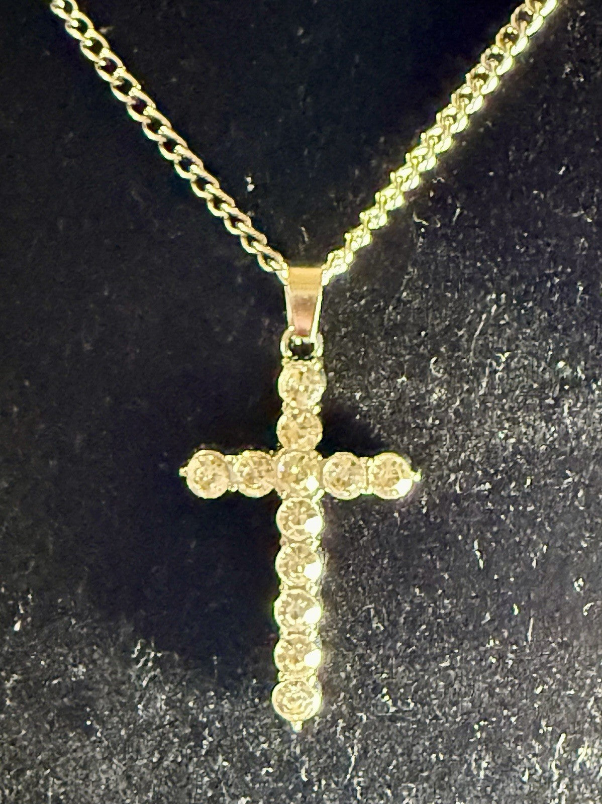 Stainless Steel CZ Cross Pendant Necklace 24”