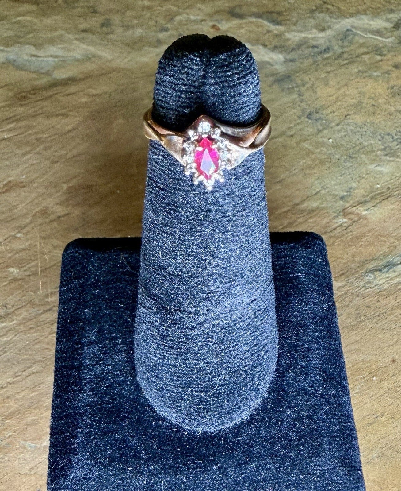 Vintage 10K Yellow Gold Marquis Cut Diamond and Garnet Ring- Size 4.75
