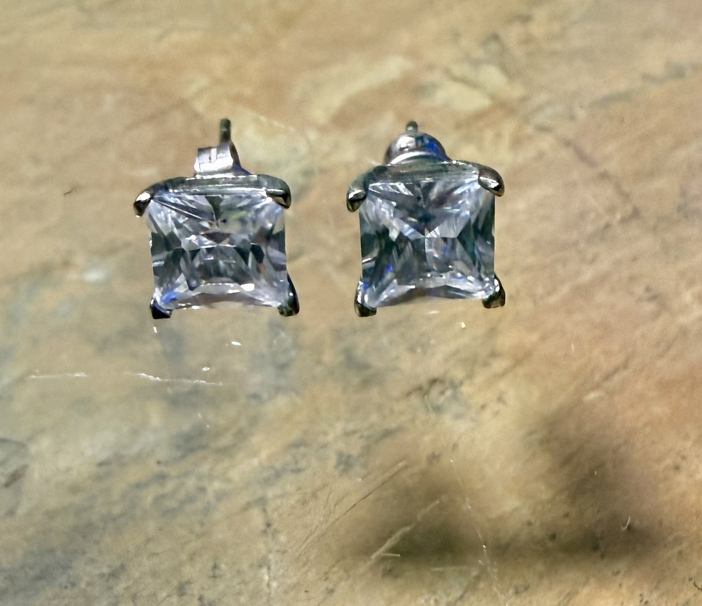 Vintage 10K White Gold CZ Earrings