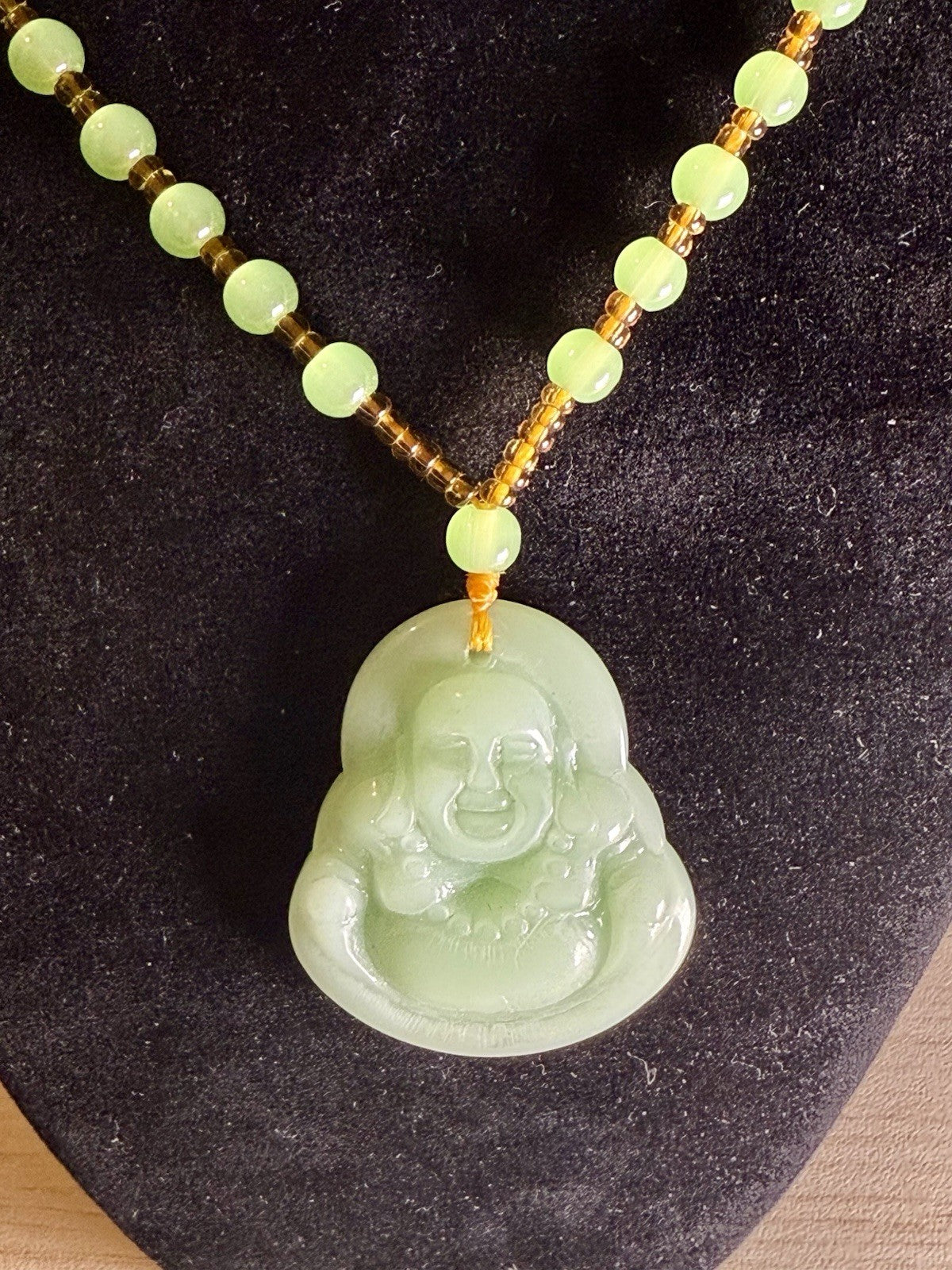 jade Laughing Buddha Pendant Necklace with Beaded Accents
