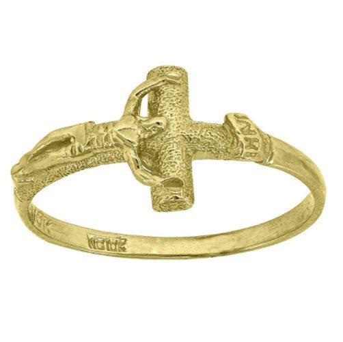 10Kt Yellow Gold Womens Textured Inri Crucifix Cross Ring (1.3gms)