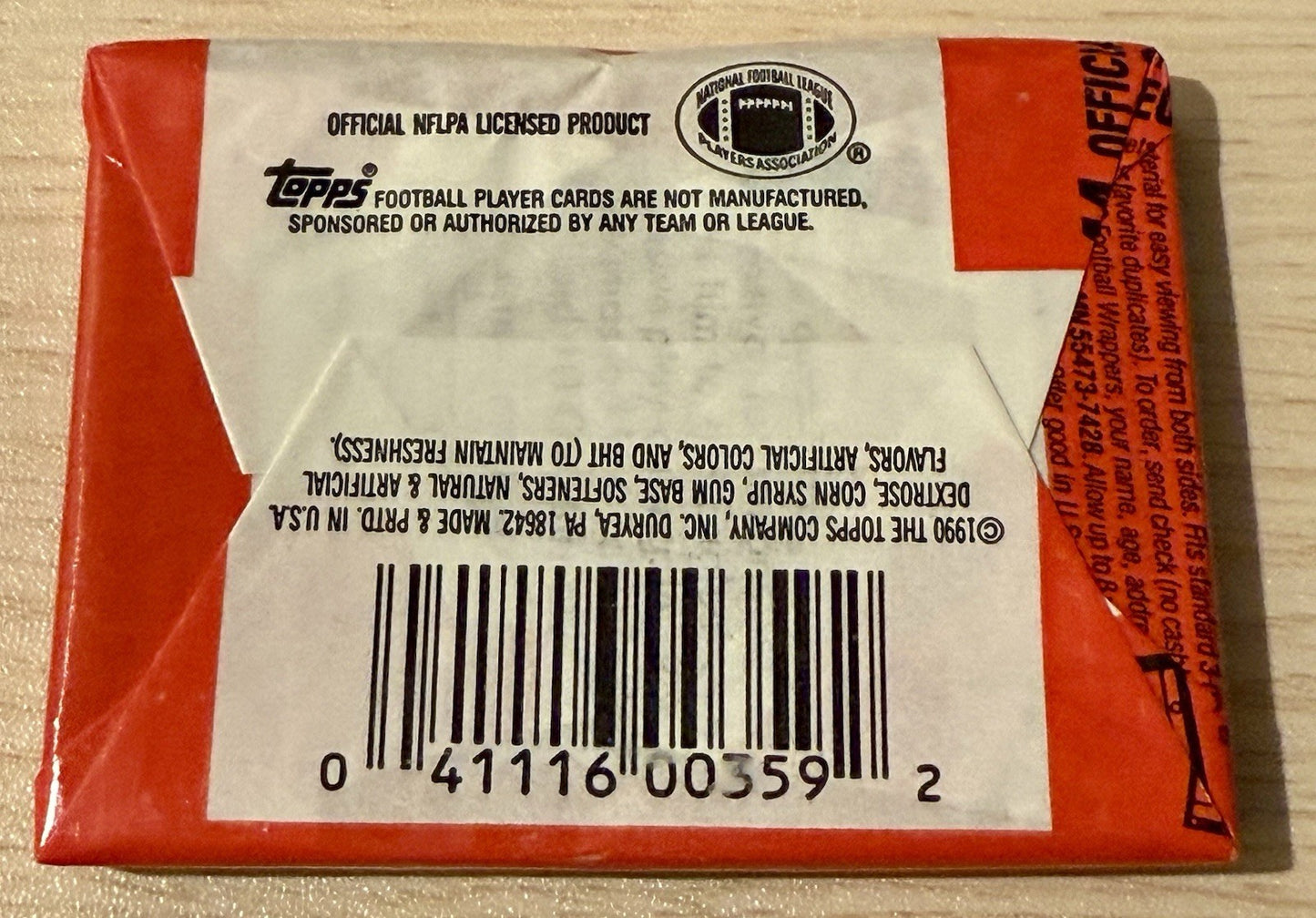 1990 Topps Football Cards, 1 Unopened Sealed Wax PACK From Wax Box, 15 Cards