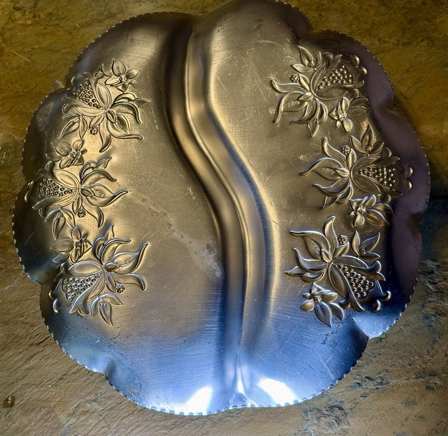 Vintage Scalloped Aluminum Serving Platter For Appetizers, Snacks, Or Desserts