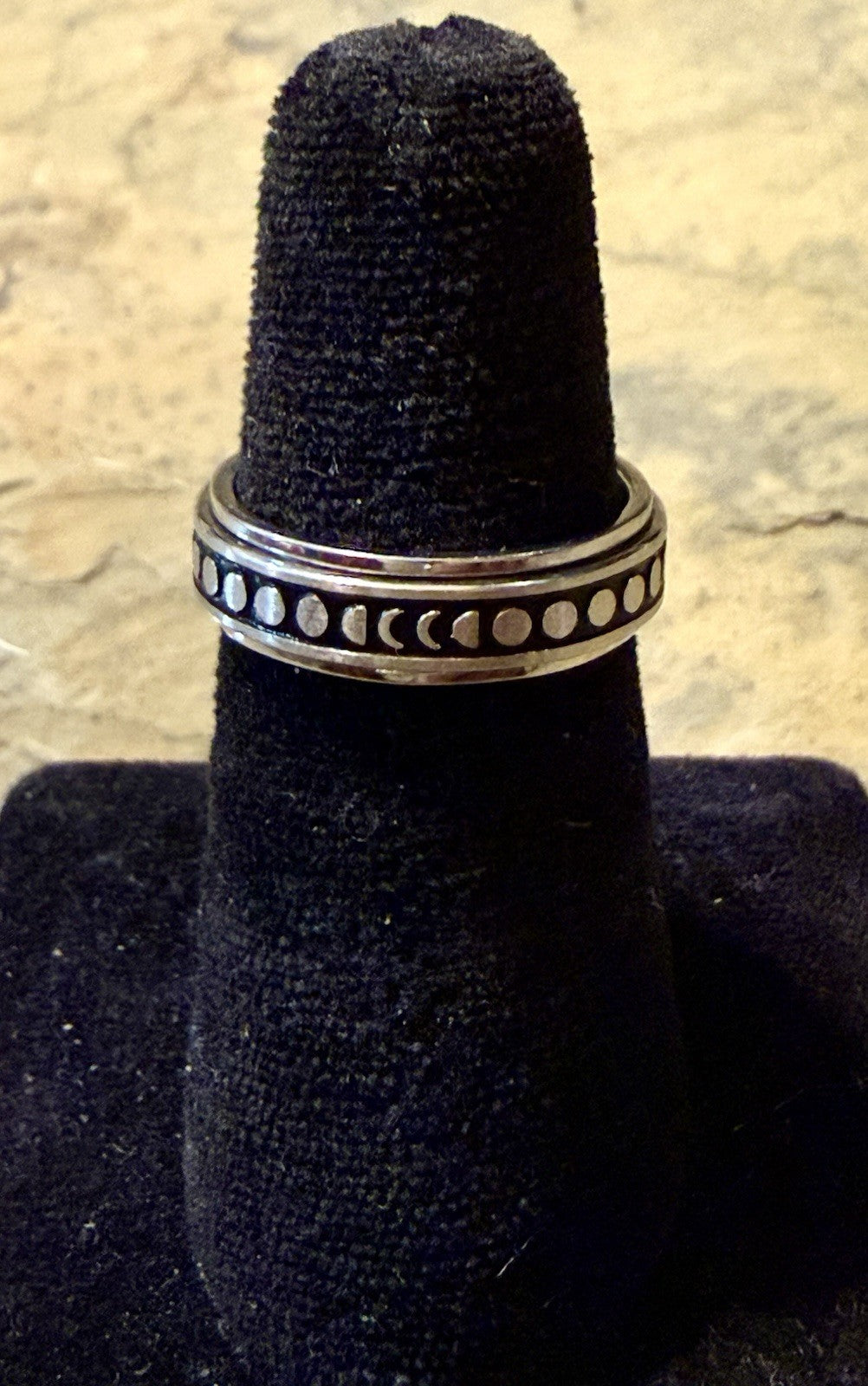 celestial moon phase stainless steel spinner ring - Size 8.25