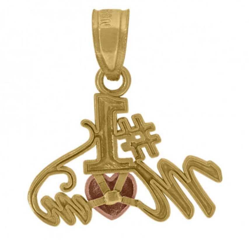 10kt Gold Two-Tone Diamond-Cut Womens Heart No.1 Mom Charm Pendant (0.6gms)