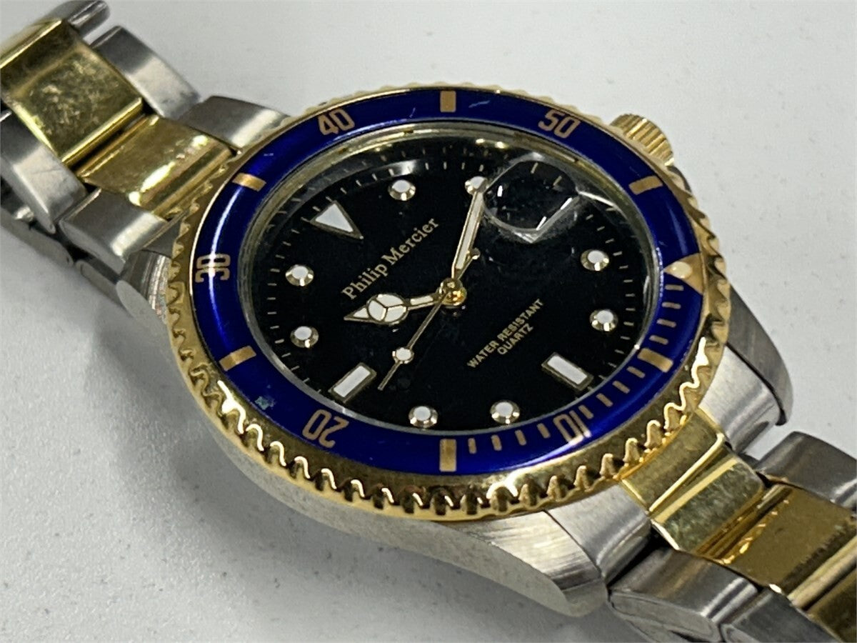 Philip Mercier Man's Diver Blue Dial Two Tone Wrist Watch