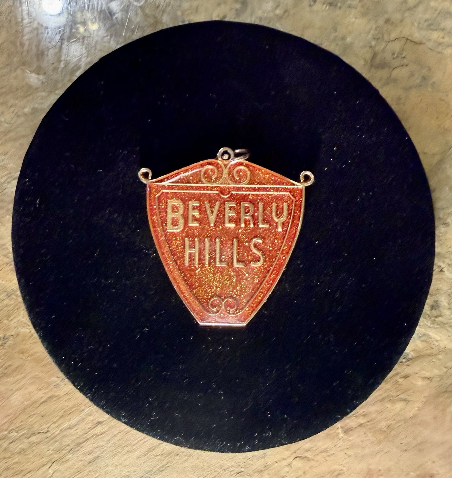 Vintage Gold Tone Beverly Hills Shield Pendant