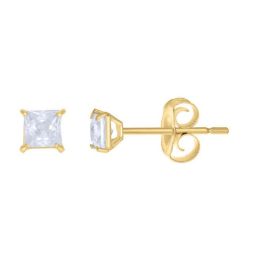 10Kt Gold 3mm Square Cz Earing (.4gms)