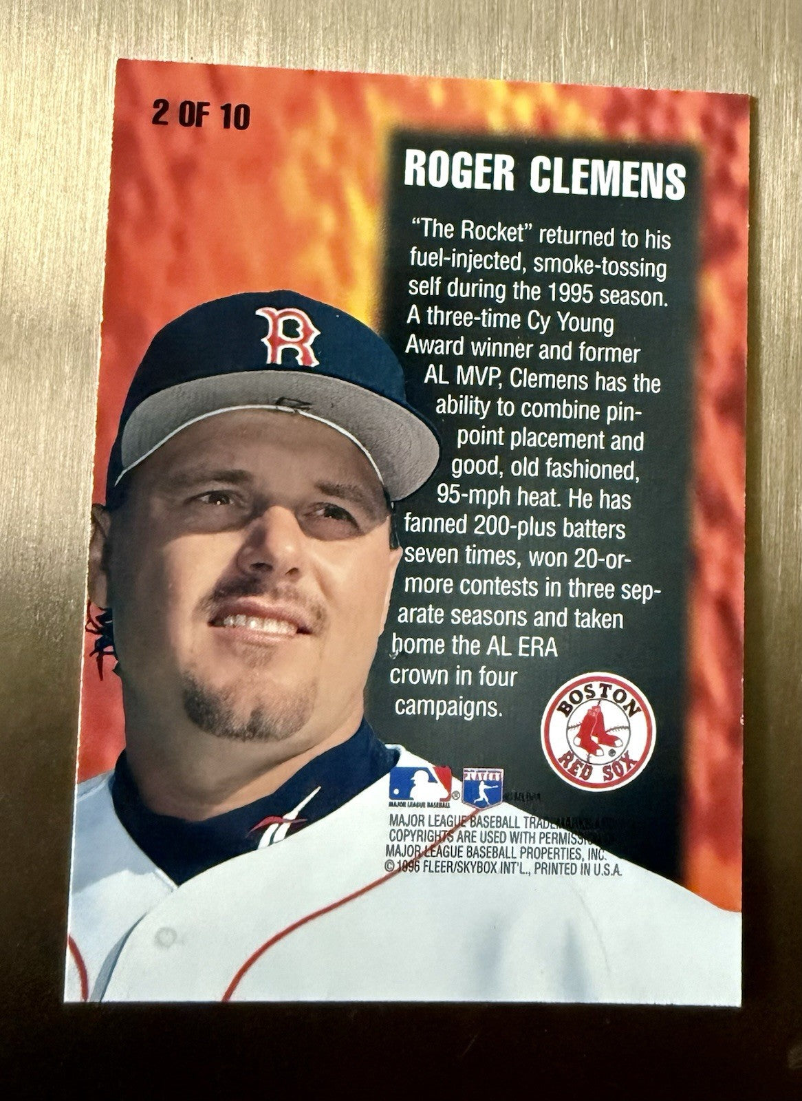 1996 Fleer "Smoke 'n Heat" baseball card featuring Roger Clemens