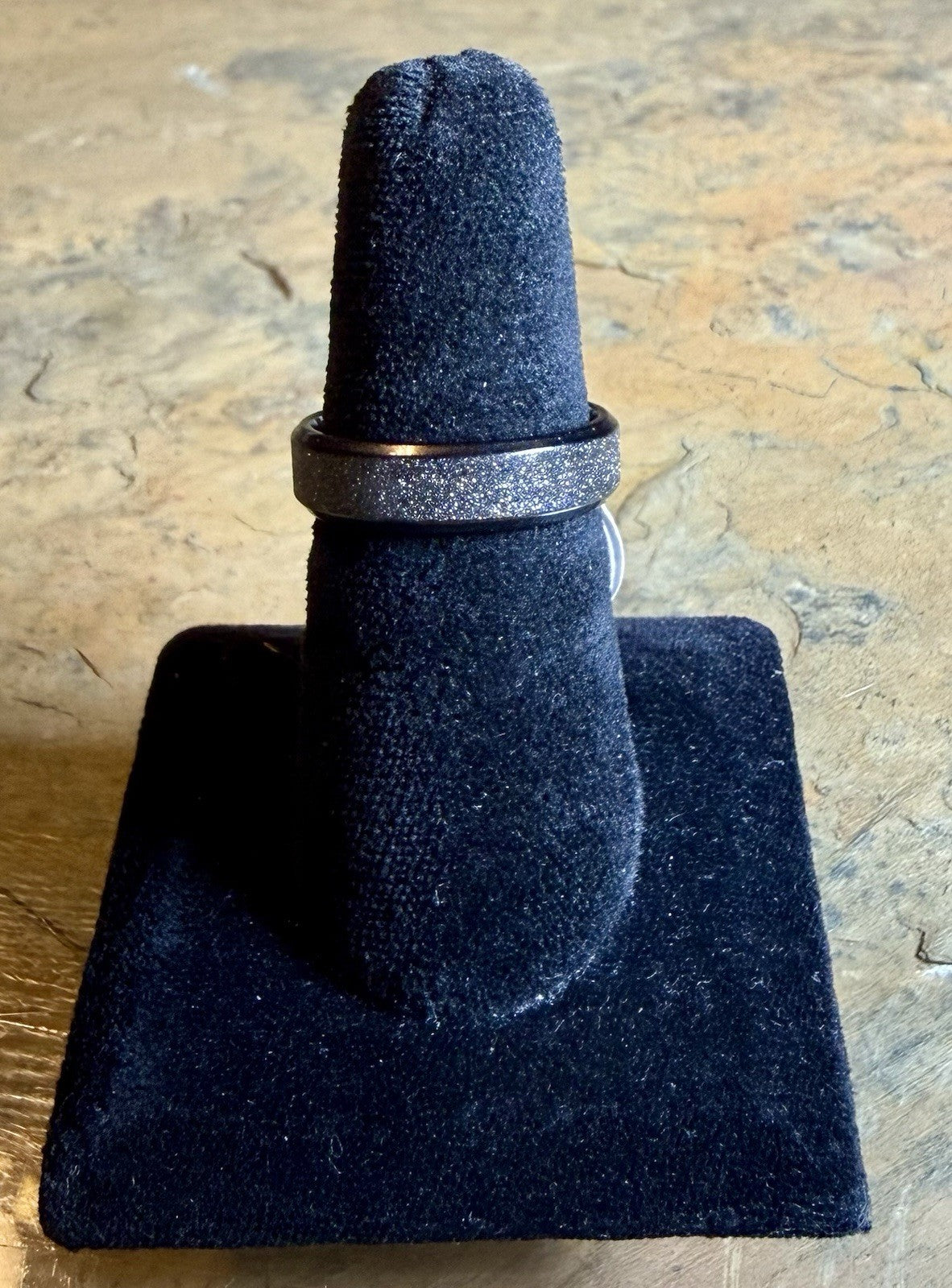 Black Textured Stainless Steel Wedding Band - Size 9