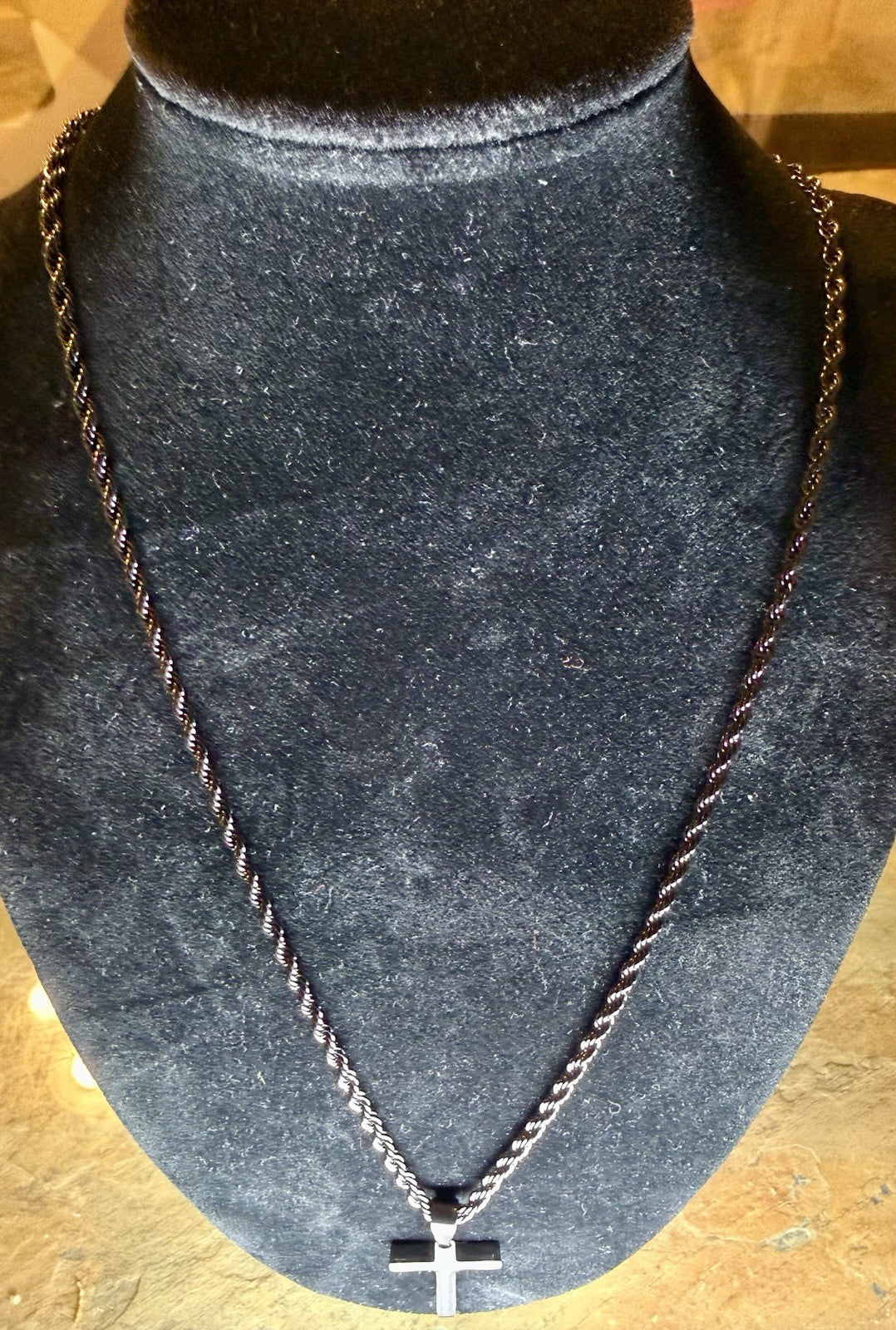 Black Stainless Steel Cross Pendant and Rope Necklace