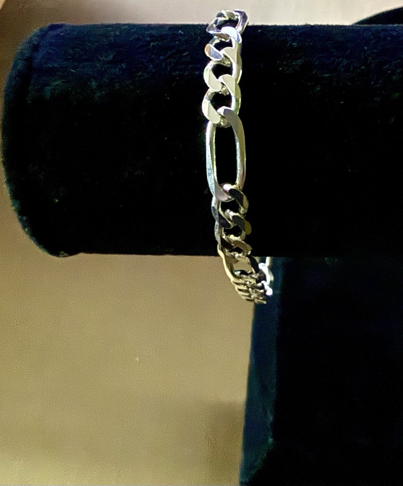 Mens Sterling Silver Solid Figaro Chain Bracelet