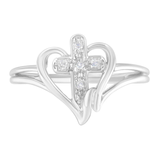 10K White Gold Diamond-Accented Cross & Open Heart Promise Fashion Ring (H-I Color, I1-I2 Clarity)-0