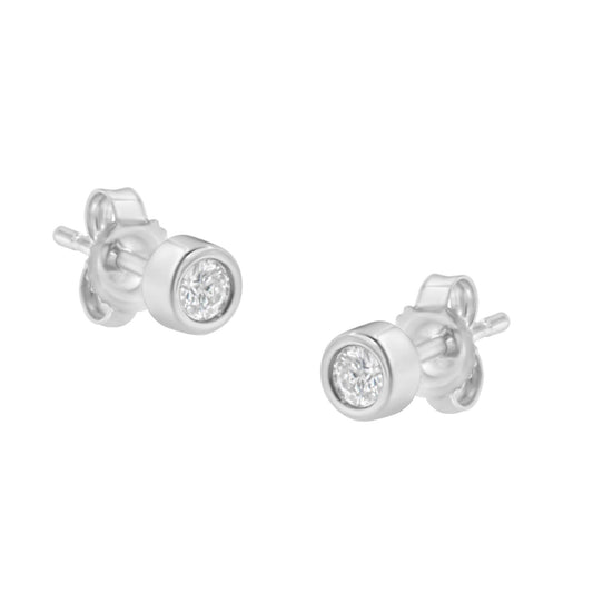 10K Gold 0.15 Cttw Round Brilliant-Cut Near Colorless Diamond Bezel-Set Stud Earrings (H-I Color, I1-I2 Clarity)-0