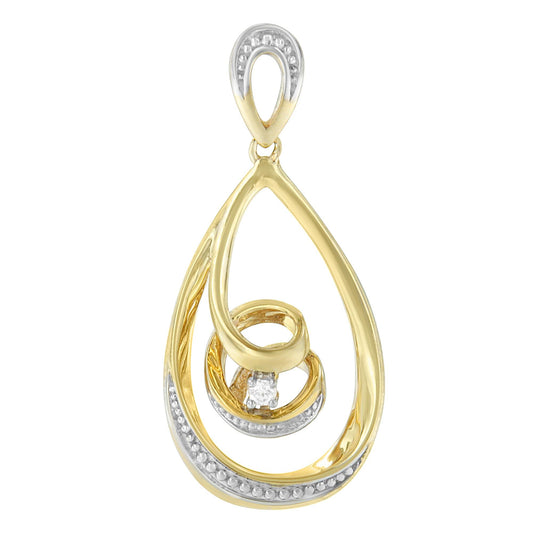 10K Gold Brilliant-Cut Diamond-Accented Open Teardrop Twisted Curl 18" Pendant Necklace (J-K Color, I2-I3 Clarity) - Choice of Gold Colors (10K Yellow Gold)-0