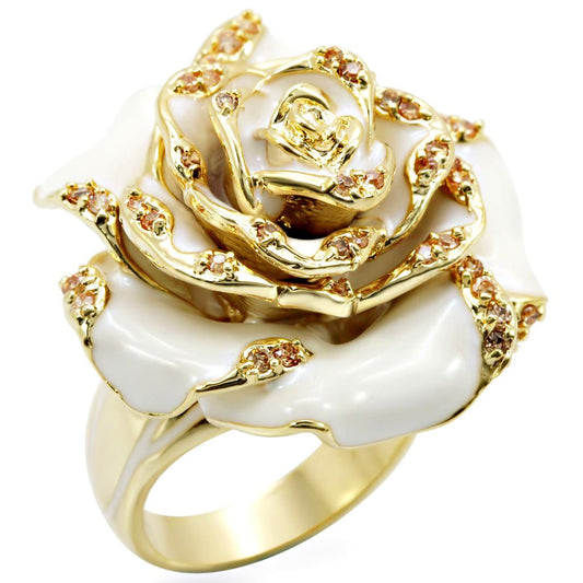 1W040 - Gold Brass Ring with AAA Grade CZ  in Champagne-0