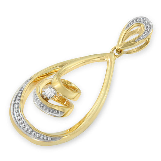 10K Gold Brilliant-Cut Diamond-Accented Open Teardrop Twisted Curl 18" Pendant Necklace (J-K Color, I2-I3 Clarity) - Choice of Gold Colors (10K Yellow Gold)-1