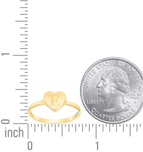10kt Yellow Gold Women's Heart Initial Alphabet E Ring (1.3gms) -Size 7