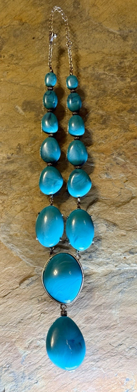 Vintage Avon Big and Bold Faux Turquoise Adjustable Drop Necklace 