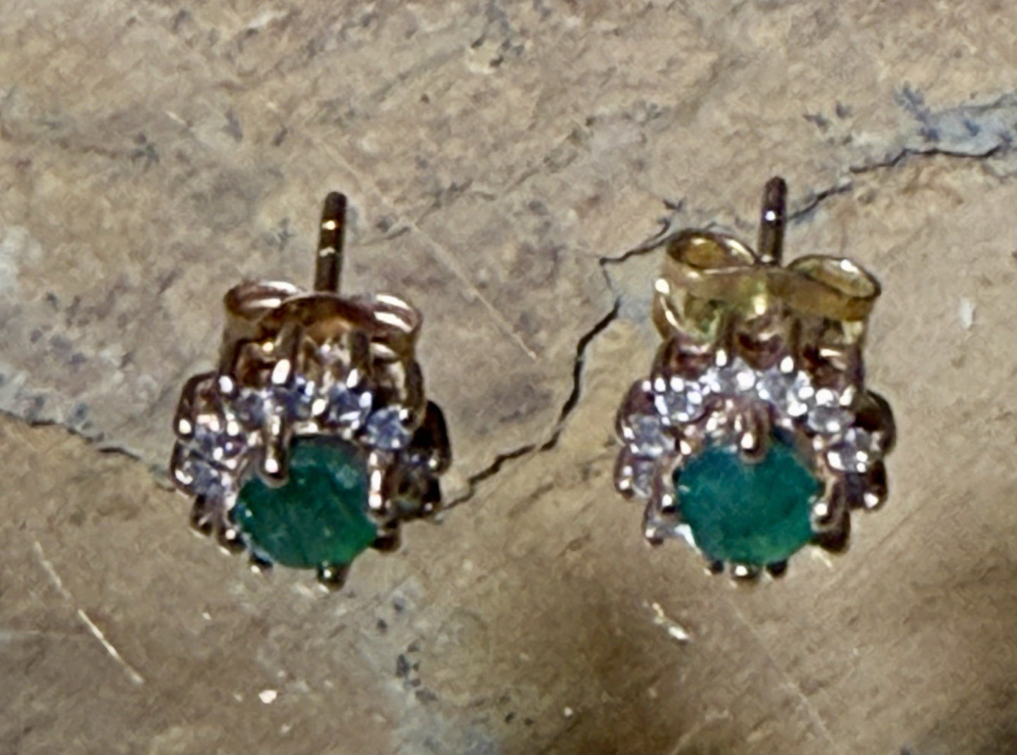 Vintage 10K gold Diamond And Emerald Earrings 