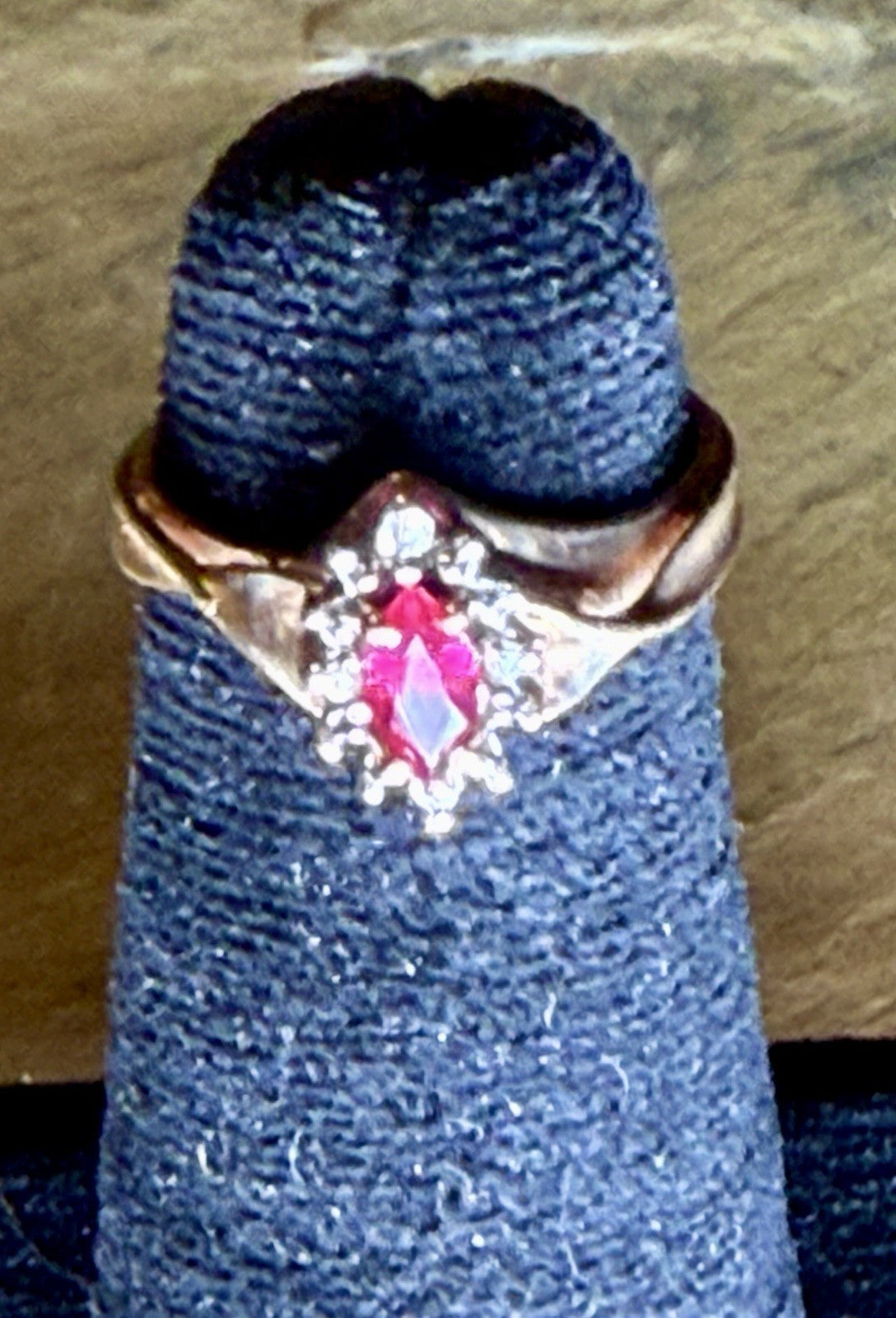 Vintage 10K  Yellow Gold Marquis Cut Diamond and Garnet Ring- Size 4.75