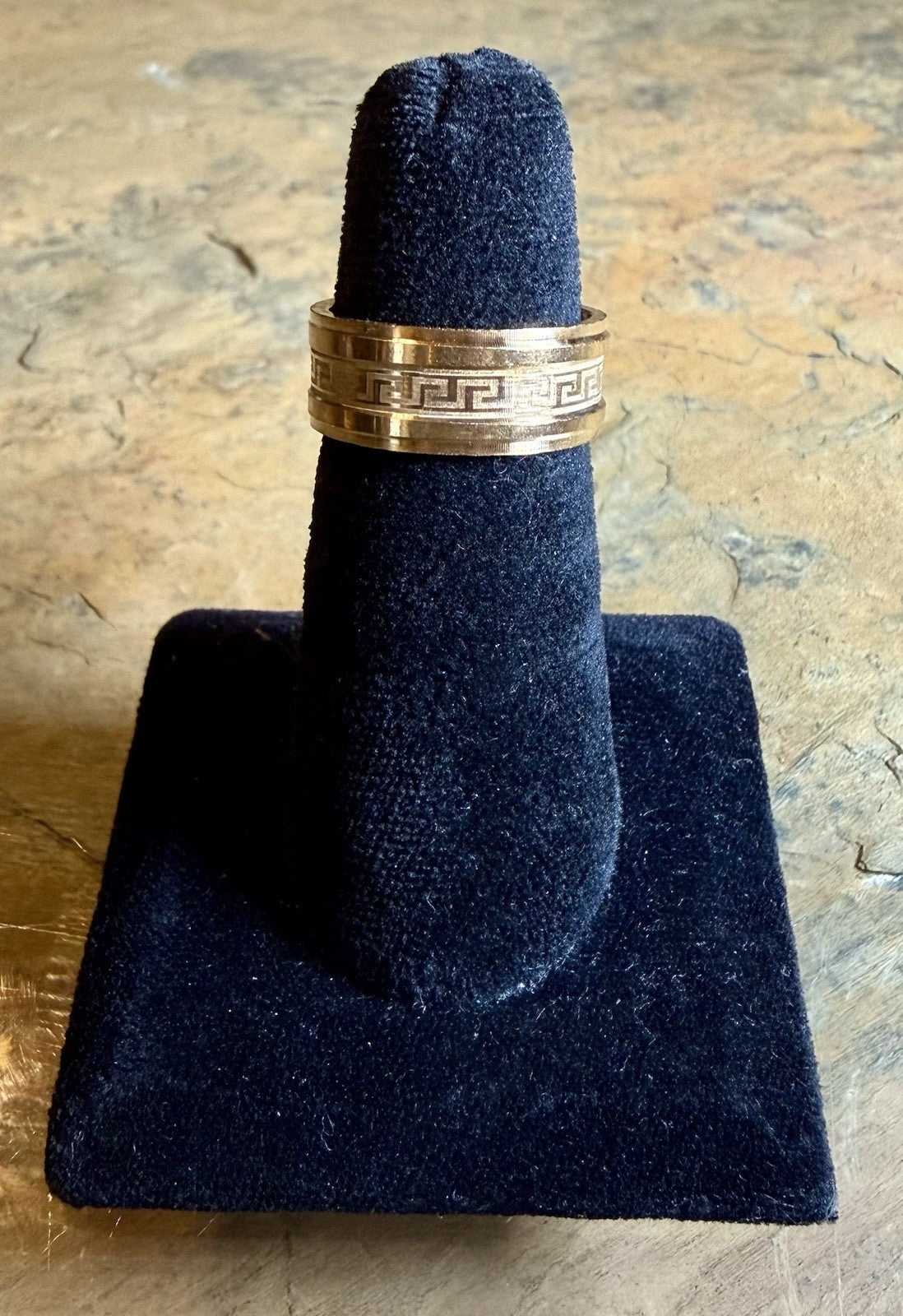 Gold Tone Greek Key Pattern Wedding Band Size 7.5