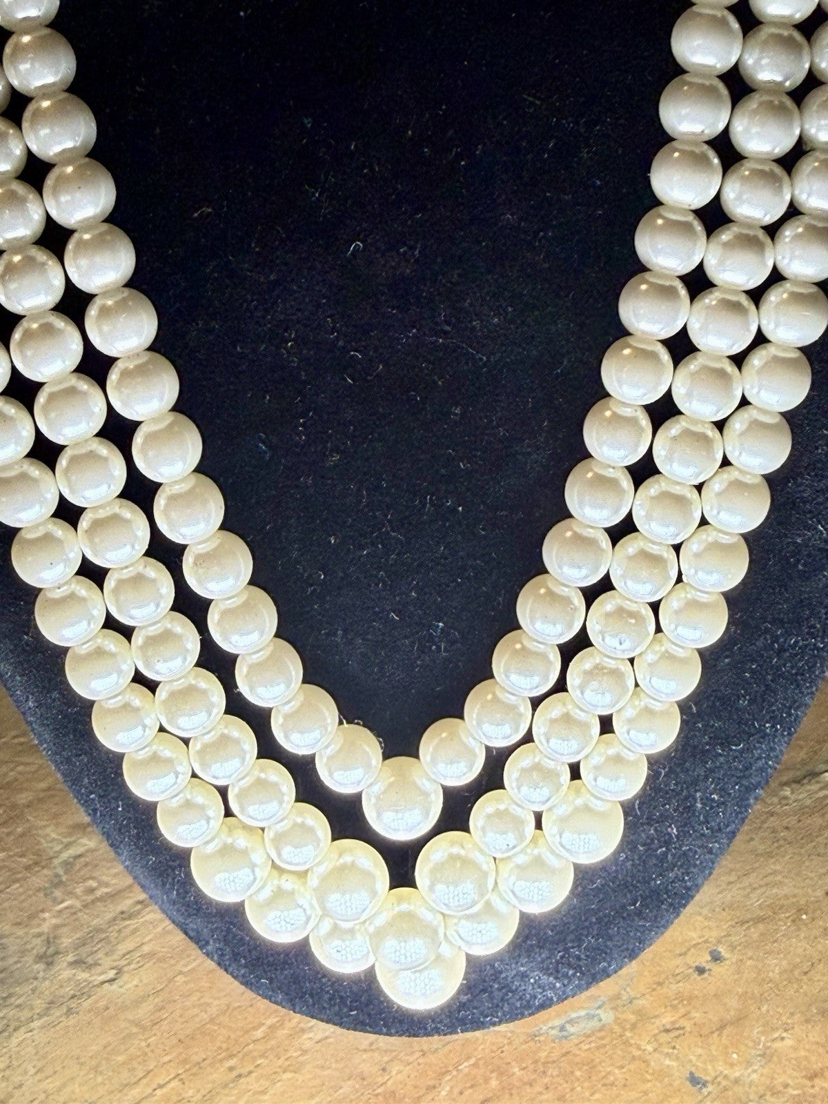 Vintage 3 Strand Faux Pearl Necklace 