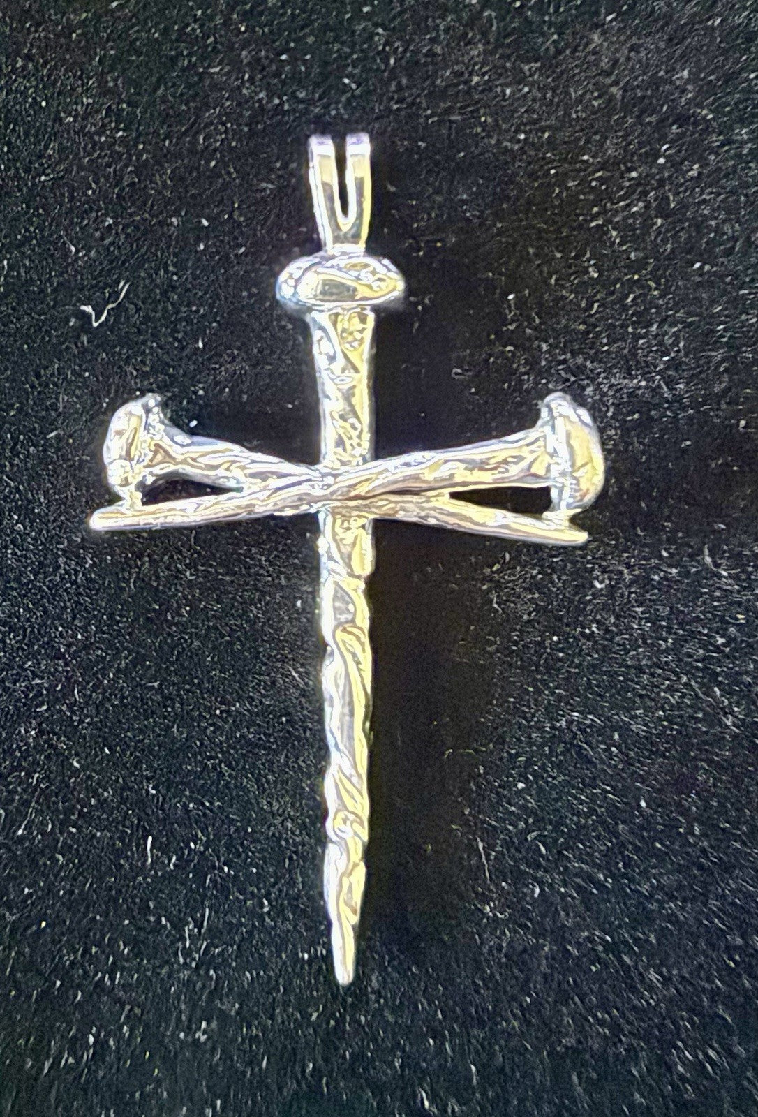 Sterling Silver 34x24 mm Nail Design Cross Pendant