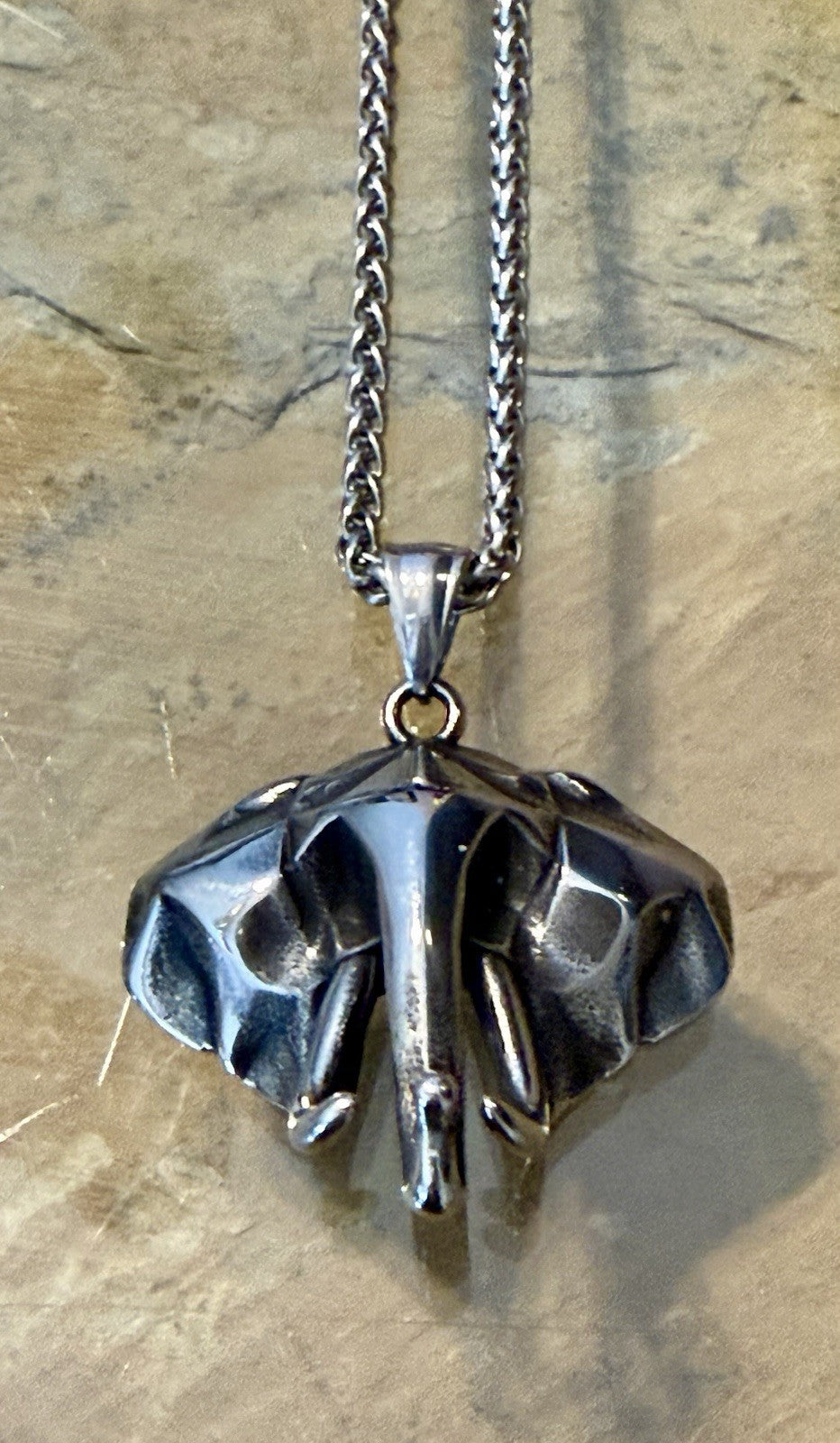 Vintage Elephant Head Pendant Necklace -Bold Sculpture Design W/Chain