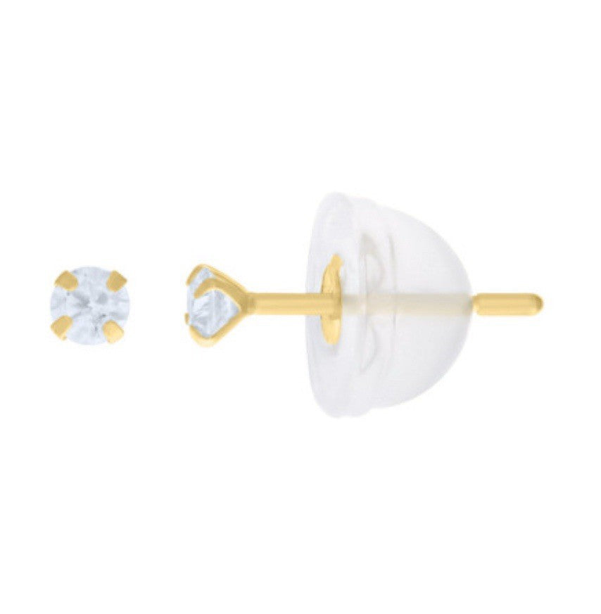 14Kt 2mm Round Cz Stud Prong Earring