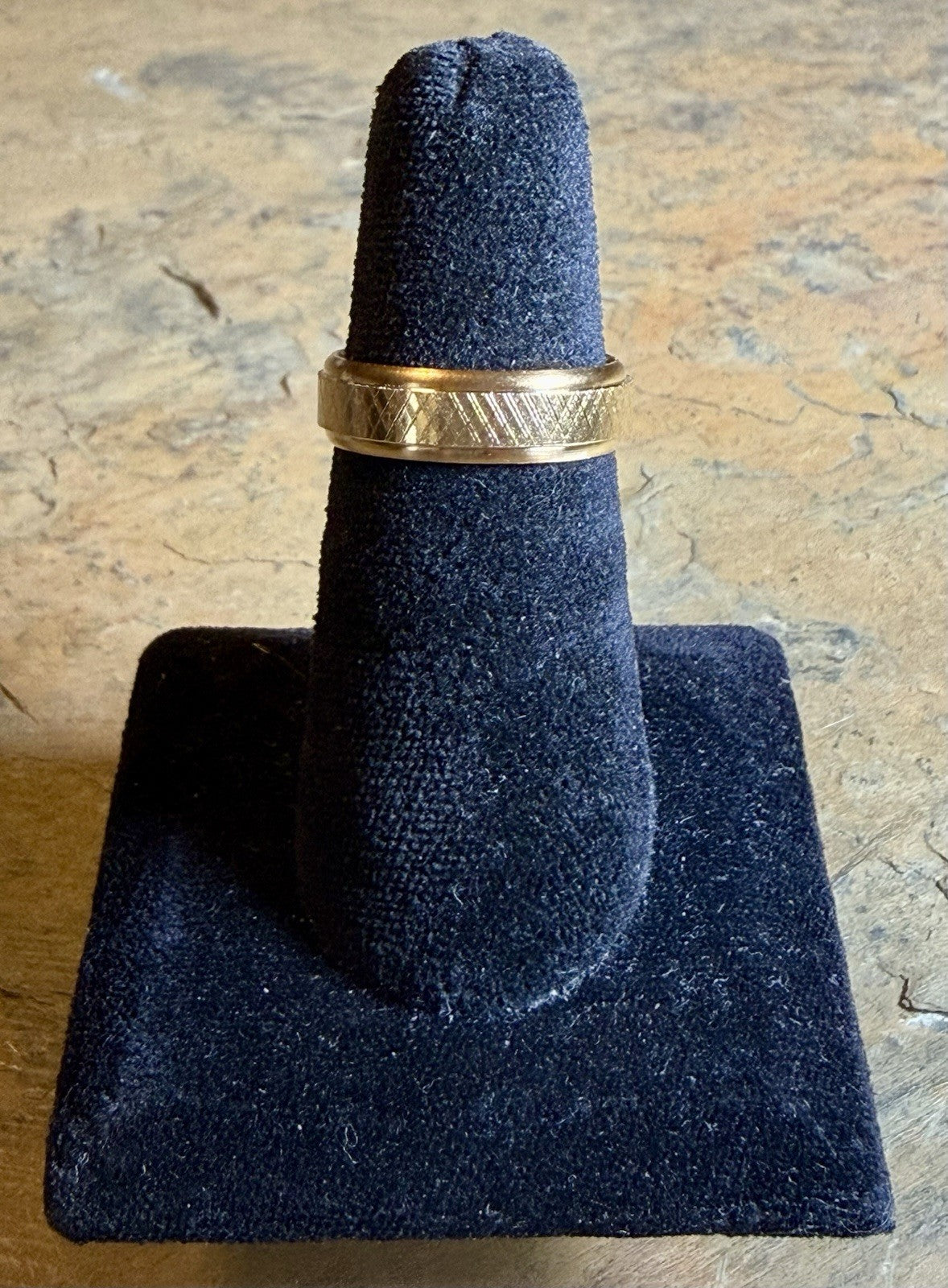 Gold Tone Textured Stainless Steel Wedding Band - Size 8