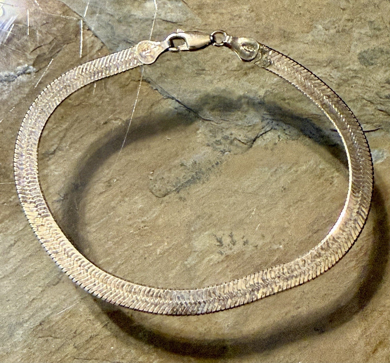 Vintage Gold Over Sterling Silver Herringbone Bracelet 