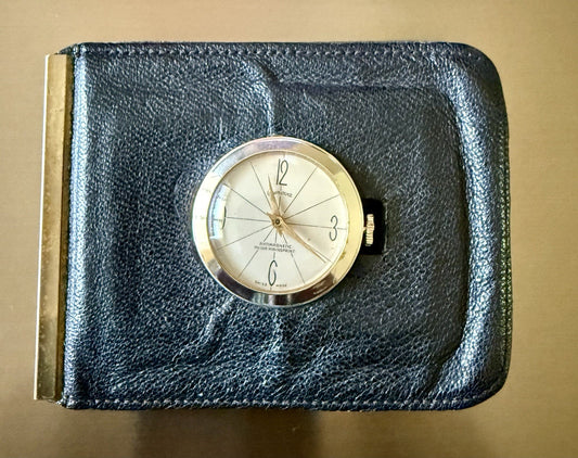 Vintage Moroccan Leather Folding Wallet w/ Swiss Made Genova Watch