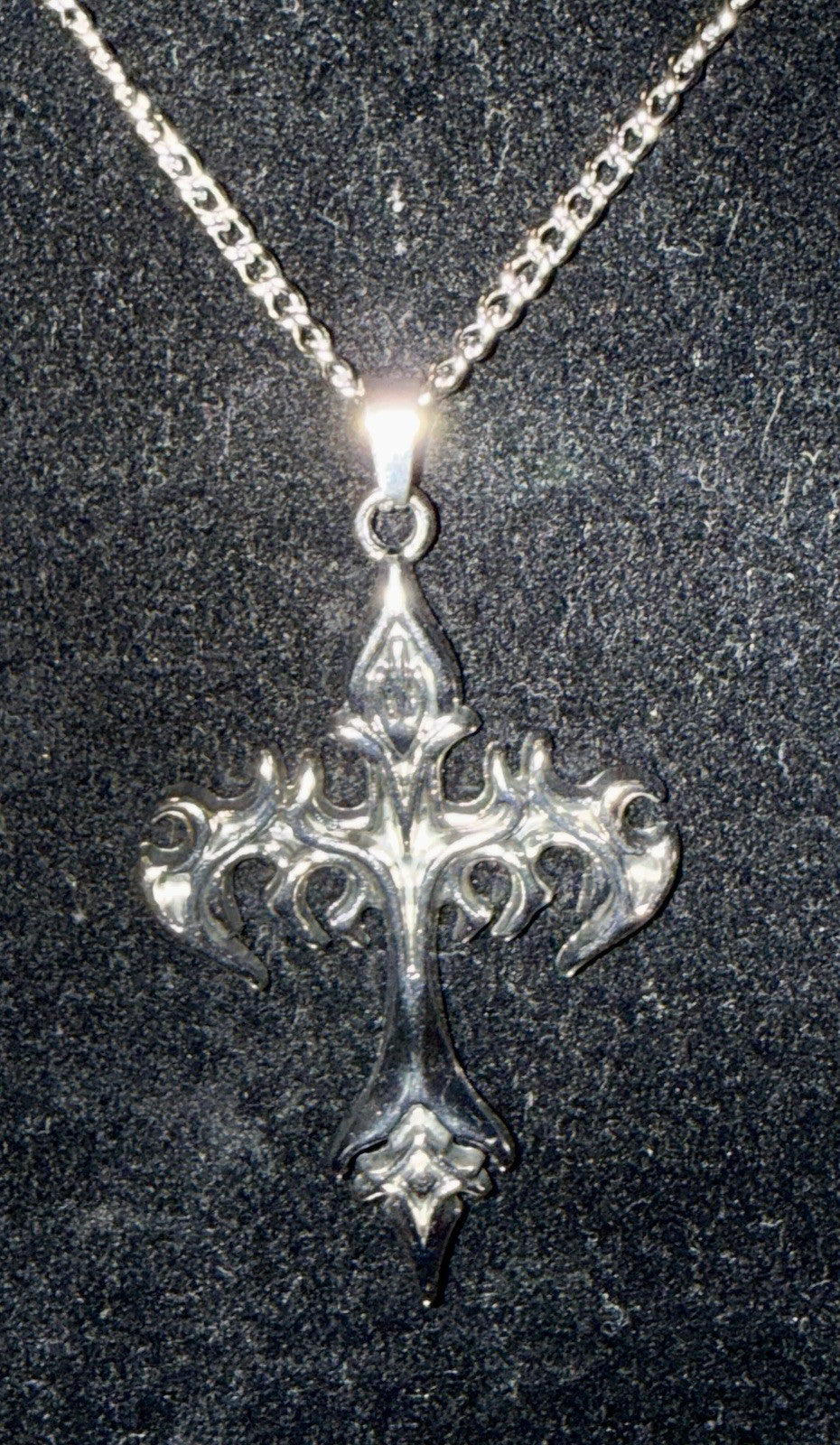 Stainless Steel Gothic Style Flame Cross Pendant Necklace - 24”