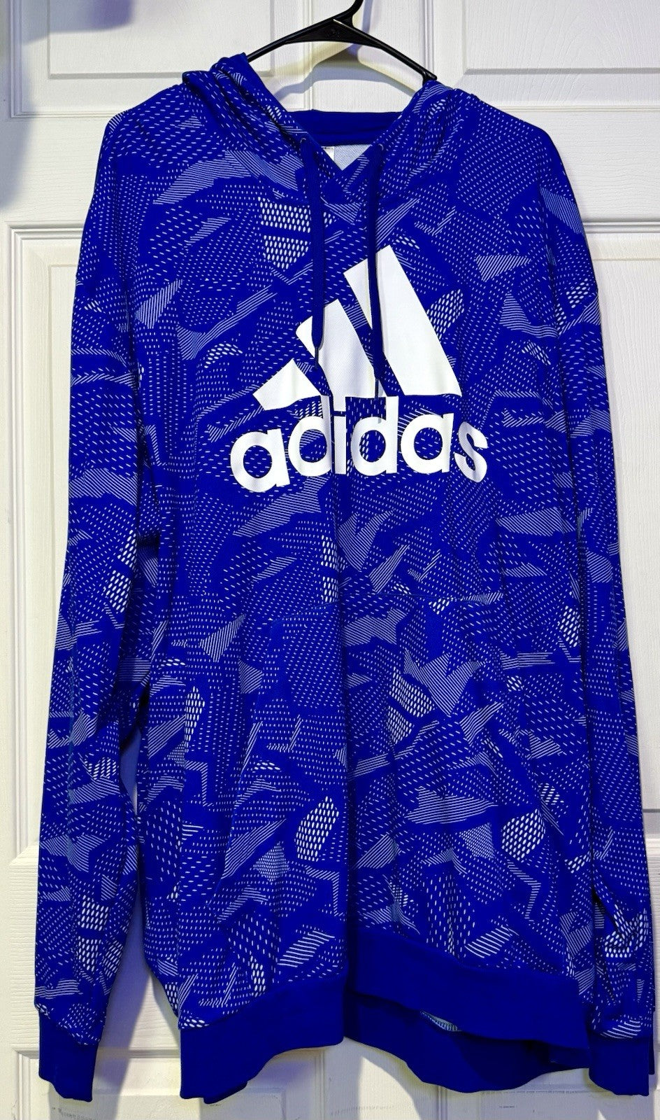 Adidas Hoodie Sweatshirt 2XLT Casual Hoodie Royal Blue Geo All Over Print Camo