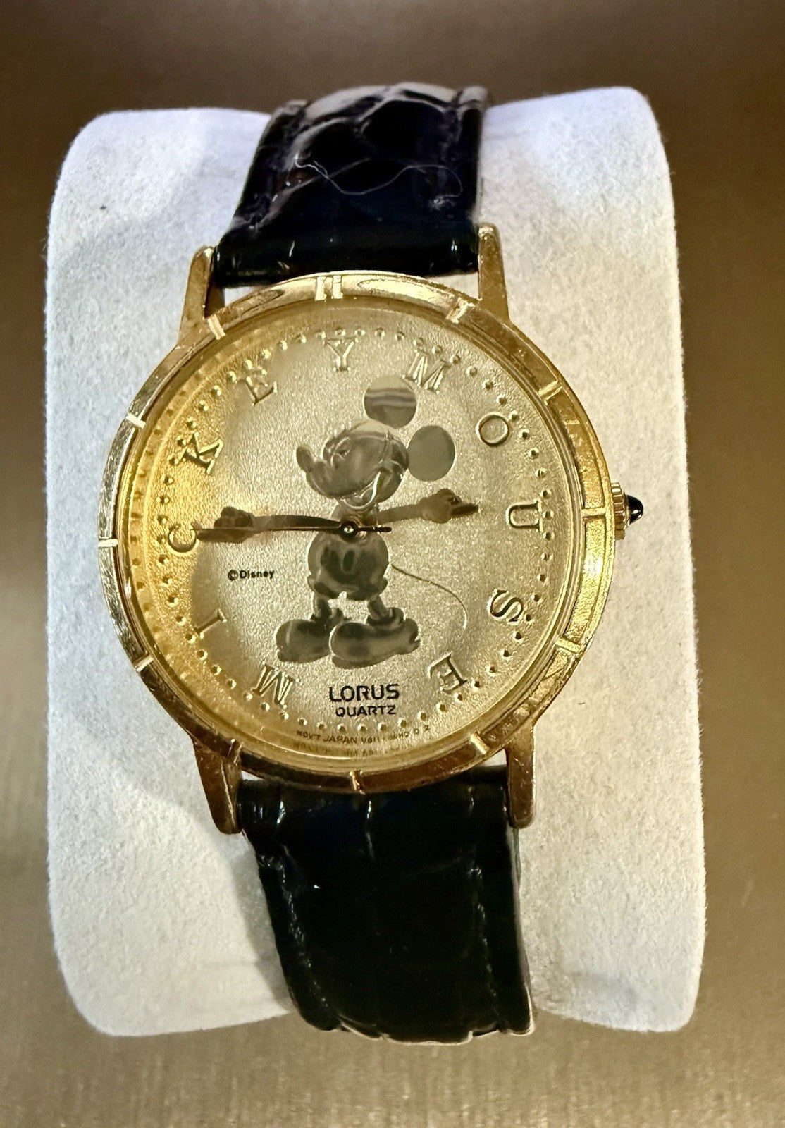 Lorus Quarts Mickey Mouse Women's Watch Vintage Gold Face with Leather Band