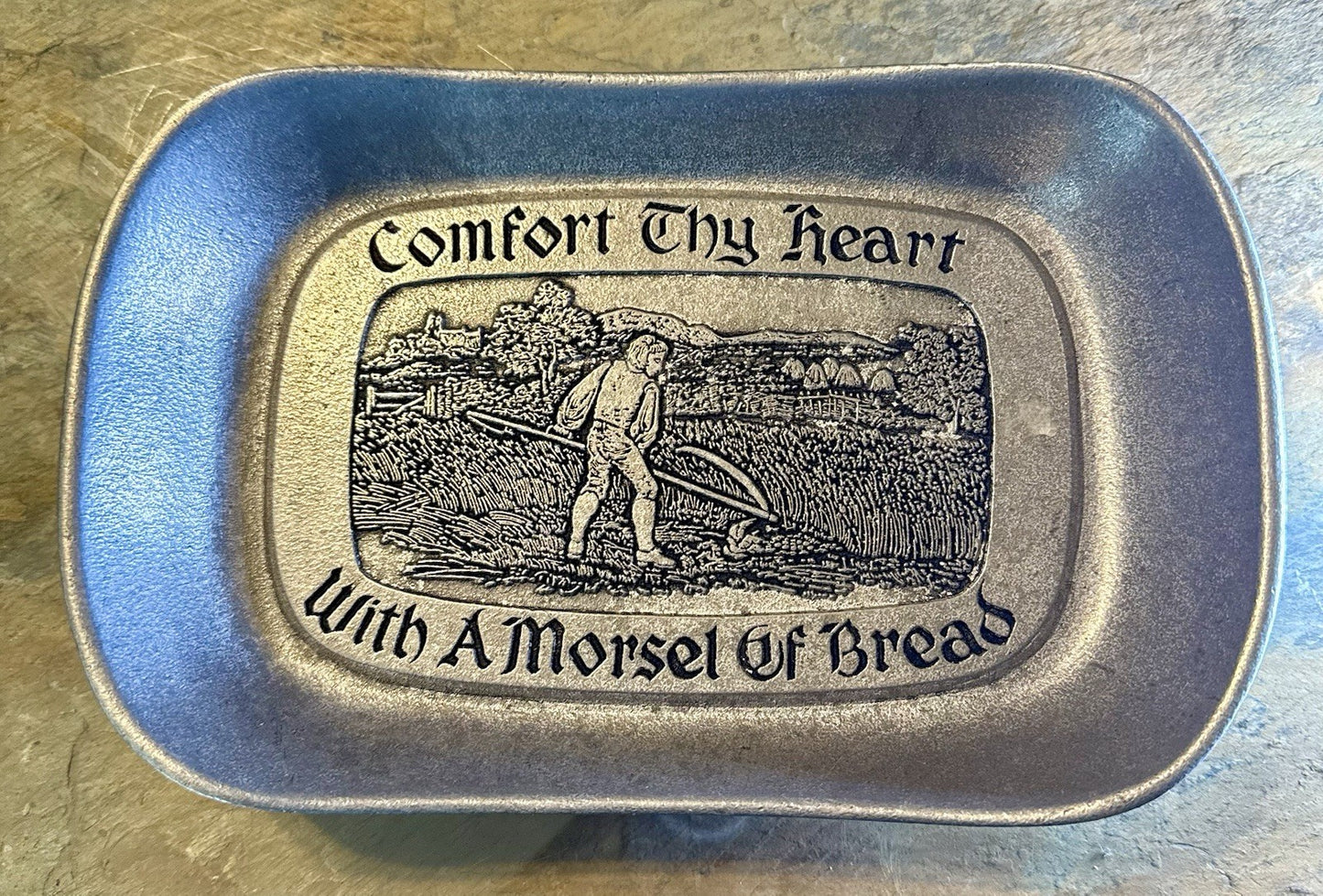 Vintage Wilton Armetale "Comfort Thy Heart With A Morsel Of Bread” Pewter Tray