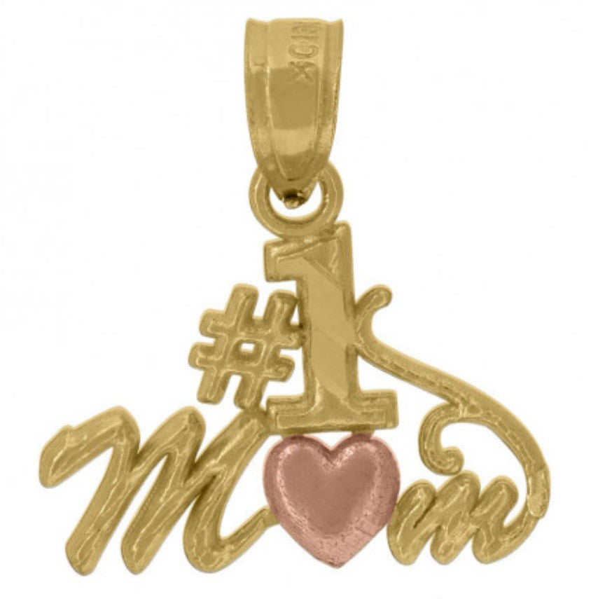 10kt Gold Two-Tone Diamond-Cut Womens Heart No.1 Mom Charm Pendant (0.6gms)