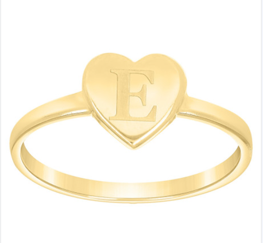 10kt Yellow Gold Women's Heart Initial Alphabet E Ring (1.3gms) -Size 7