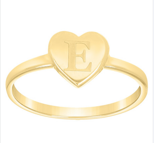 10kt Yellow Gold Women's Heart Initial Alphabet E Ring (1.3gms) -Size 7