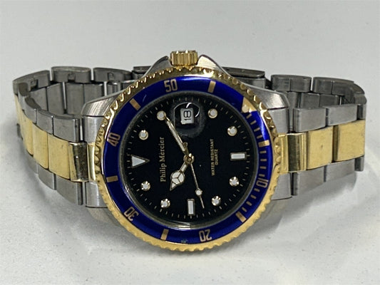 Philip Mercier Man's Diver Blue Dial Two Tone Wrist Watch