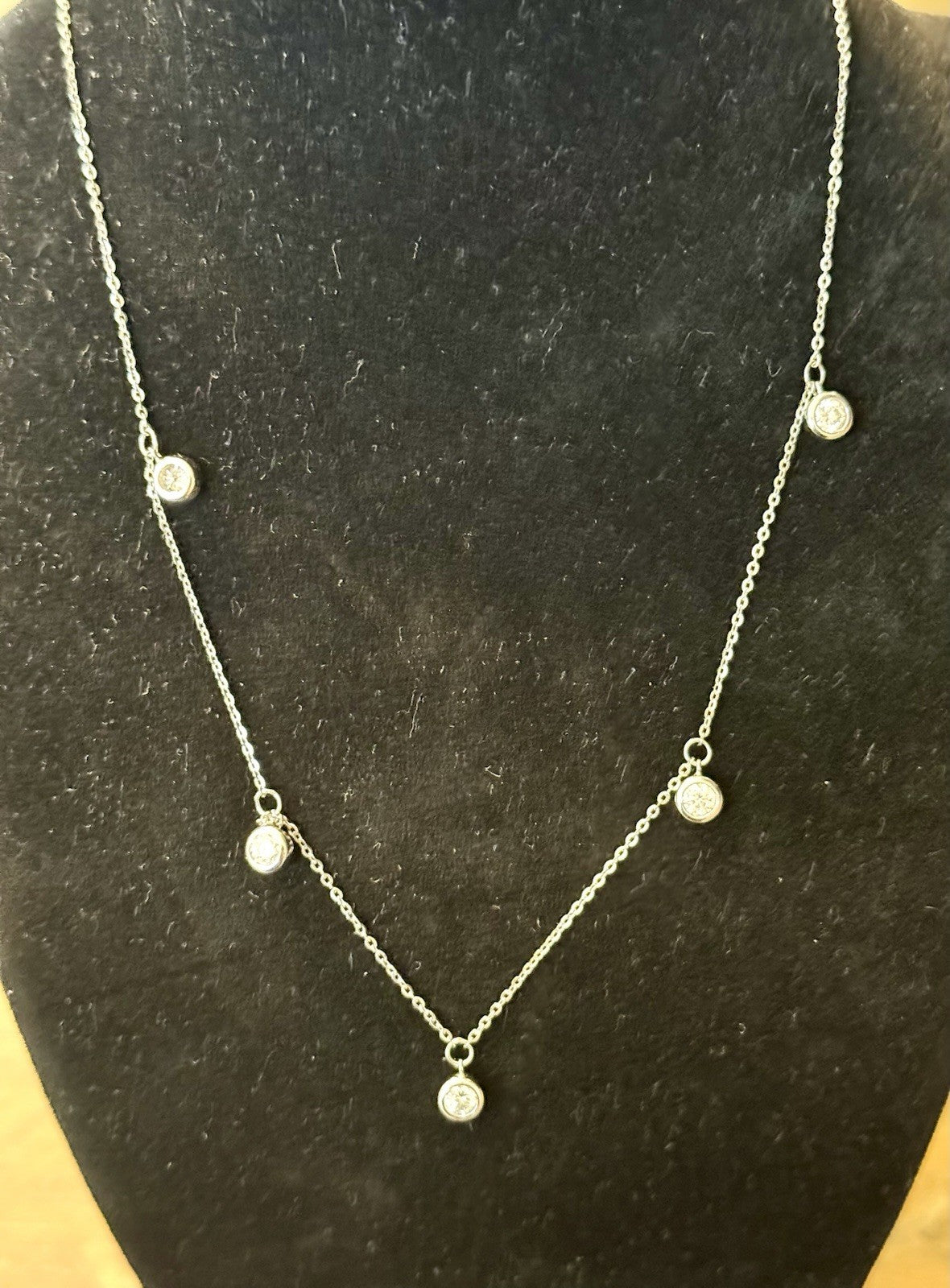 Moissanite Station Tennis Necklace Sterling Silver Choker -Bezel Set Chain 