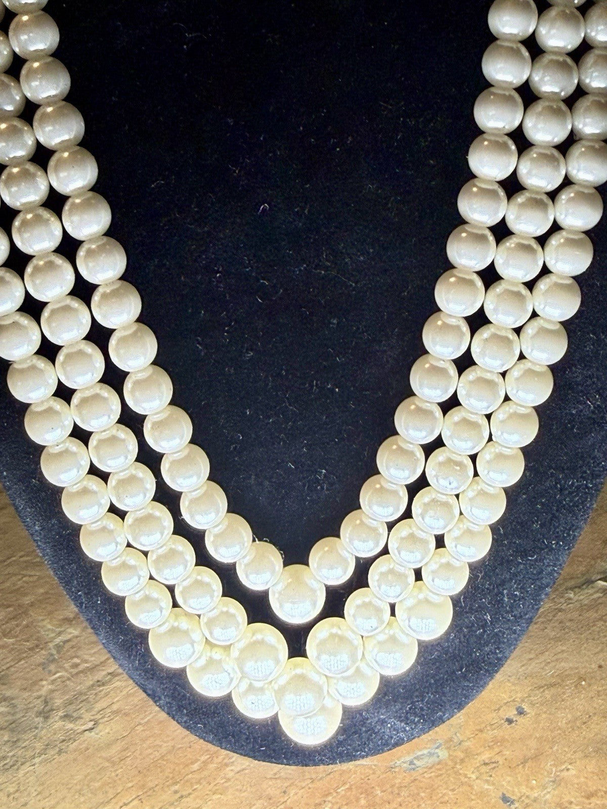 Vintage 3 Strand Faux Pearl Necklace 