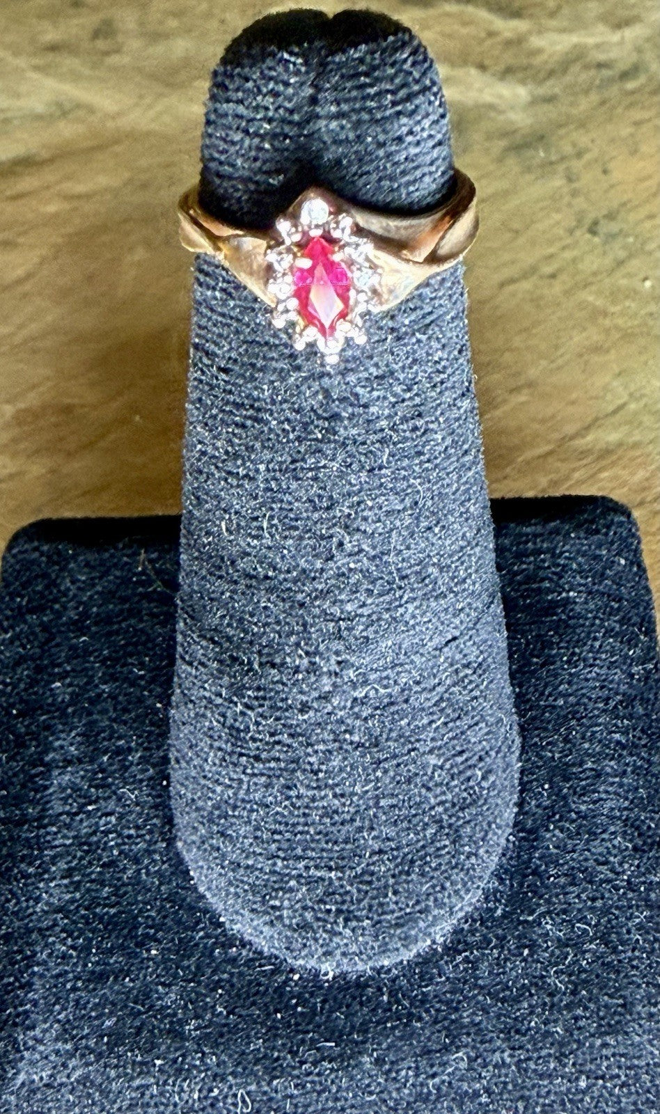 Vintage 10K  Yellow Gold Marquis Cut Diamond and Garnet Ring- Size 4.75