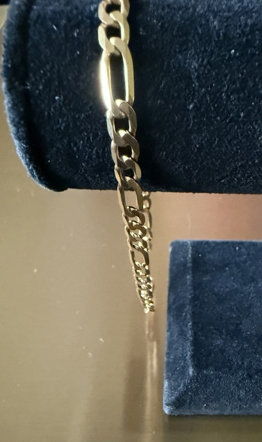 10K Yellow Gold Solid Figaro Chain Link Bracelet 10”  (7.2g)