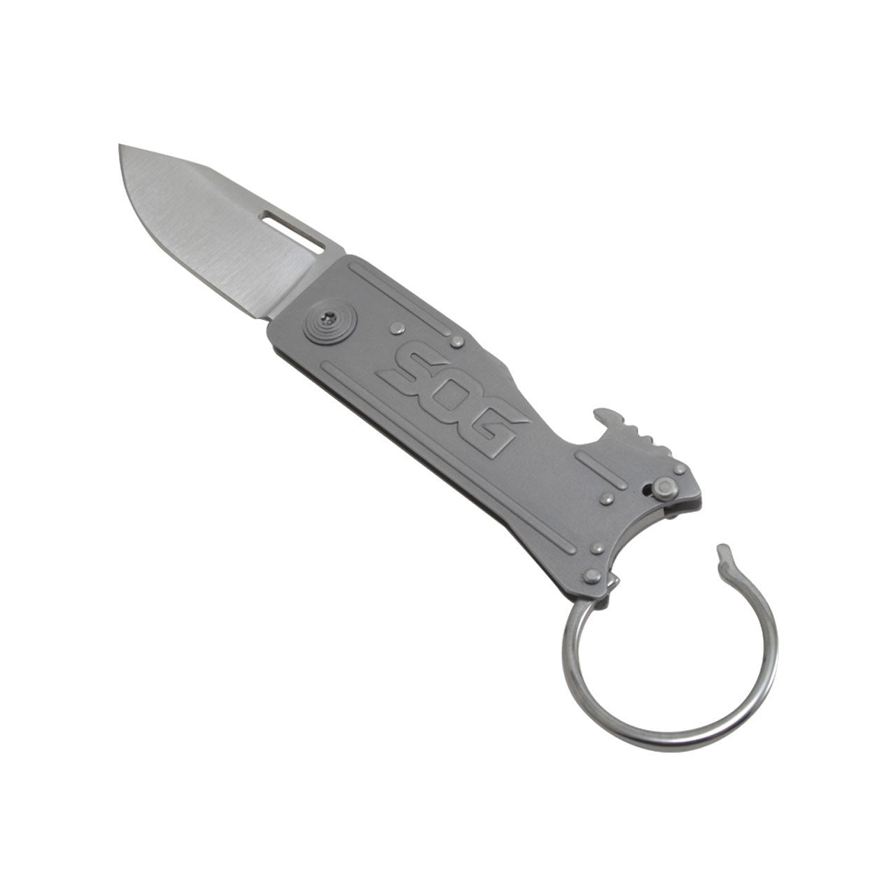 SOG Keytron Satin Key Ring & Bottle Opener Stainless Folding Knife KT1001CP